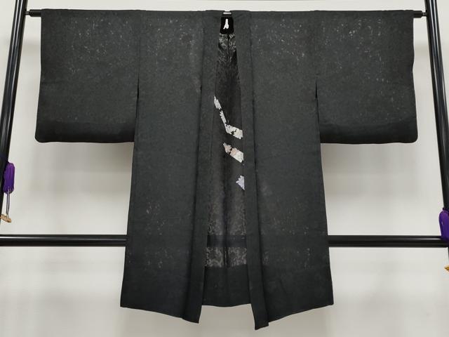 平和屋着物▽極上 スリーシーズン 春夏秋 塵除け 長羽織 花唐草紋紗 黒地 逸品 CYAA3197s5