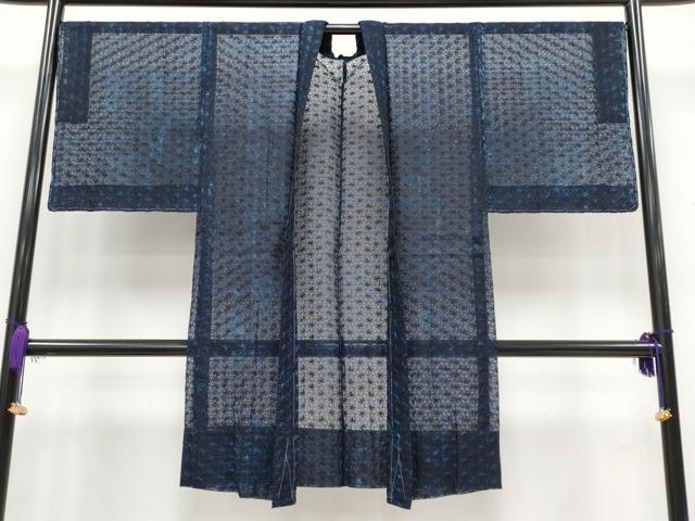 平和屋着物■極上 オーガンジー スリーシーズン 春夏秋 塵除け 長羽織 藍 花尽くし 逸品 未使用 CYAA3205s5