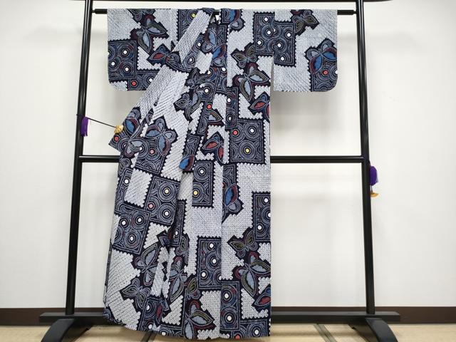 平和屋着物∴極上 夏物 浴衣 有松鳴海絞り 舞蝶文 綿 逸品 未使用 CYAA3253s5