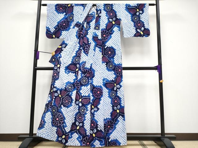 平和屋着物∴極上 夏物 浴衣 有松鳴海絞り 花蝶文 綿 逸品 CYAA3256s5