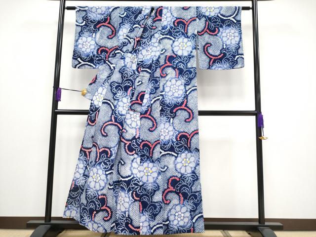平和屋着物∴極上 夏物 浴衣 有松鳴海絞り 花唐草文 綿 逸品 CYAA3258s5