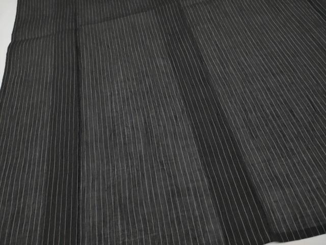 平和屋着物*極上 夏物 本場小千谷ちぢみ 縞 黒地 麻 逸品 CYAA3271s5