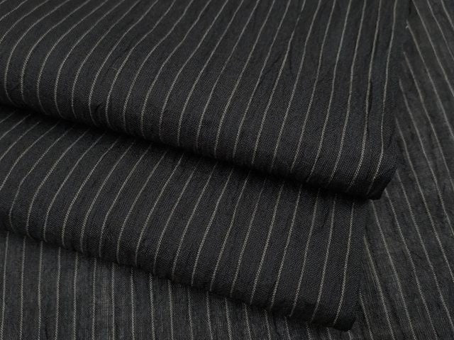 平和屋着物*極上 夏物 本場小千谷ちぢみ 縞 黒地 麻 逸品 CYAA3271s5