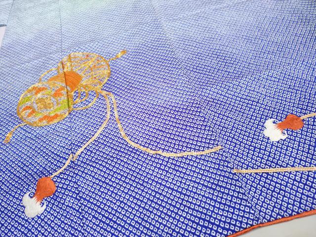 平和屋着物■極上 七五三 女の子 7歳 祝着・袋帯セット 駒刺繍 絞り 鼓草花文 逸品 CYAA3308s5