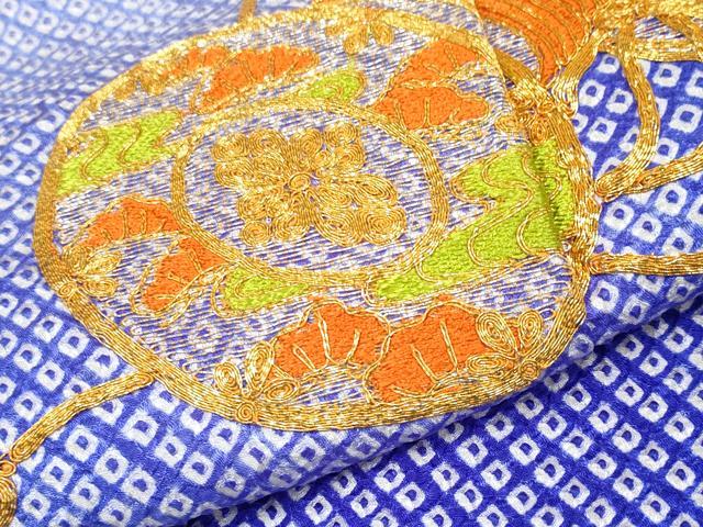 平和屋着物■極上 七五三 女の子 7歳 祝着・袋帯セット 駒刺繍 絞り 鼓草花文 逸品 CYAA3308s5