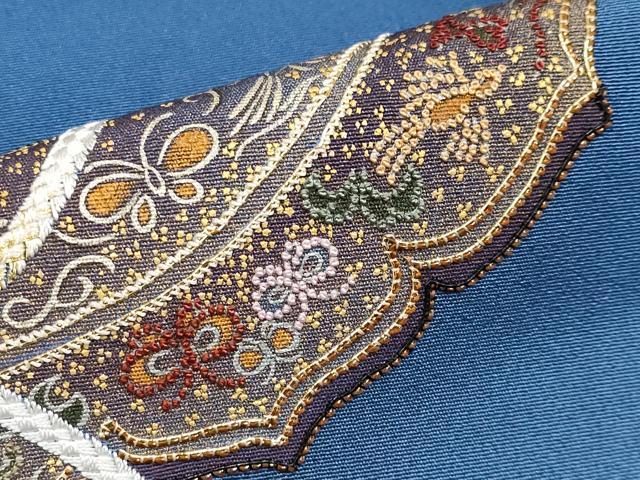 平和屋本店■極上 人間国宝 福田喜三郎 訪問着 相良刺繍 駒刺繍 鏡裏花蝶文 暈し染め 金銀彩 大丸扱い 深縹色 逸品 CYAA3324s5