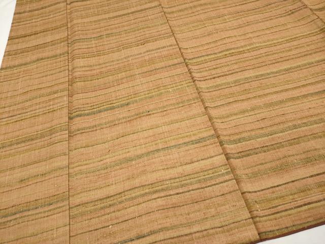 平和屋本店■極上 浦野理一 経節紬 横段文 胡桃色地 逸品 CYAA3326s5
