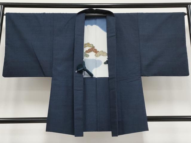 平和屋着物●極上 男性 紬 アンサンブル 色無地 濃紺地 逸品 CYAA3355s5