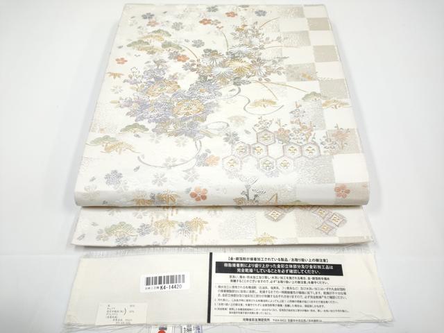 平和屋着物●極上 金彩友禅 卓越技能者・名工・和田光正 光映工芸 全通柄袋帯 唐織 花束文 金銀彩 反端付き 逸品 CYAA3373s5