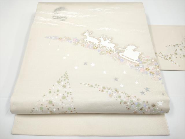 平和屋着物■極上 西陣 大光謹製 九寸名古屋帯 唐織 クリスマス サンタクロース トナカイ 金糸 証紙付き 逸品 新品 CYAA3384s5