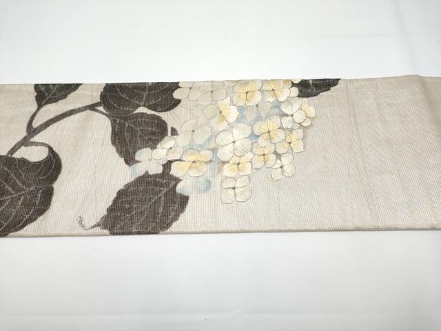 平和屋着物■極上 アンティーク 大正ロマン 九寸名古屋帯 引き抜き帯 刺繍 紫陽花 蝶 銀彩 逸品 CYAA3417s5