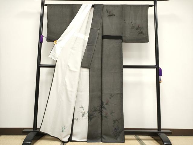 平和屋着物▽極上 訪問着 無双 紗袷 紗×絽 草花文 暈し染め 黒地 逸品 CYAA3439s5