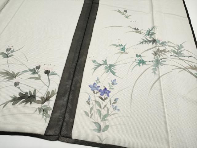 平和屋着物▽極上 訪問着 無双 紗袷 紗×絽 草花文 暈し染め 黒地 逸品 CYAA3439s5