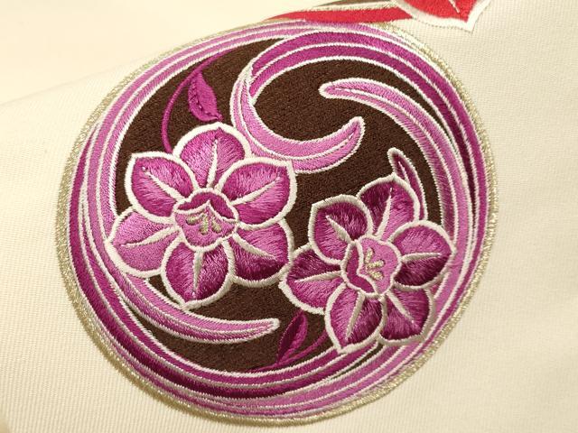 平和屋着物●極上 女性 行灯袴 総刺繍 花丸文 鳥の子色地 洗える着物 逸品 CYAA3458s5