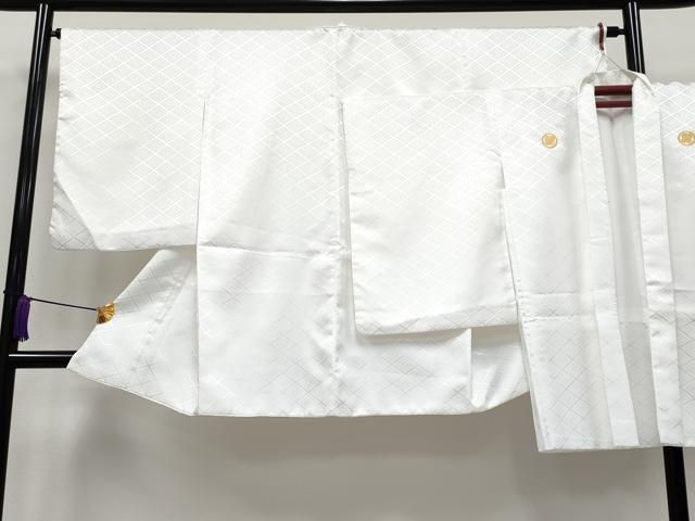 平和屋着物■極上 男性 袴下着物 紋付き羽織セット 舞台衣装 菱地紋 白地 洗える着物 逸品 CYAA3481s5