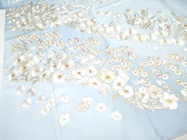 平和屋本店■最高級 訪問着 総手刺繍 舞花文 暈し染め 秘色色地 反端付き 逸品 未使用 CYAA3494s5