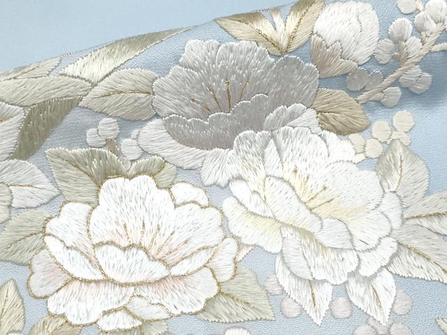 平和屋本店■最高級 訪問着 総手刺繍 舞花文 暈し染め 秘色色地 反端付き 逸品 未使用 CYAA3494s5