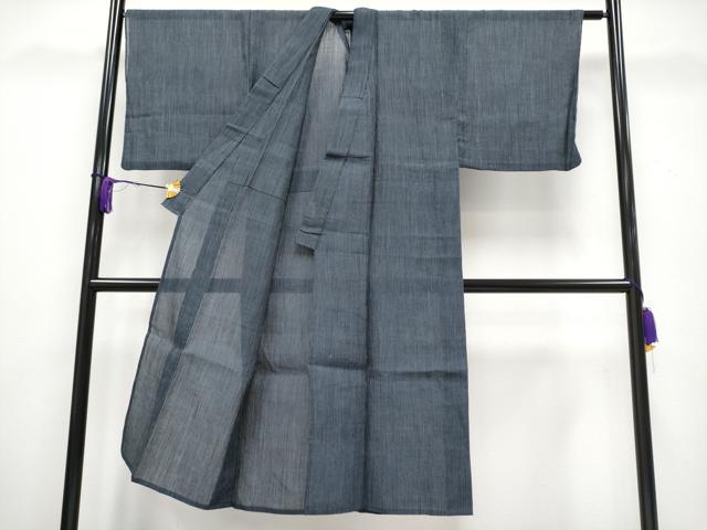 平和屋着物*極上 夏物 男性 本場小千谷ちぢみ 縞 藍鉄色地 麻 逸品 CYAA3495s5