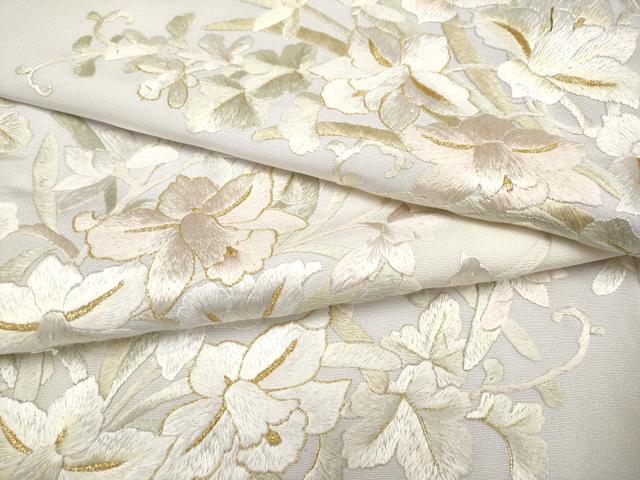 平和屋本店■最高級 訪問着 総手刺繍 草花文 暈し染め 金糸 牡丹鼠色地 反端付き 逸品 未使用 CYAA3500s5