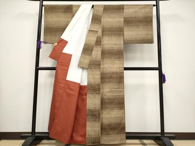 平和屋本店■極上 郡上紬 草木染 格子柄 逸品 未使用 CYAA3501s5