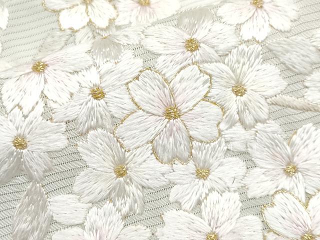 平和屋本店*最高級 夏物 訪問着 絽 総手刺繍 舞桜文 暈し染め 金糸 白緑色地 反端付き 逸品 未使用 CYAA3508s5