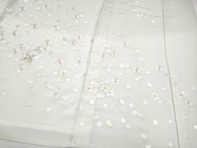 平和屋本店*最高級 夏物 訪問着 絽 総手刺繍 舞桜文 暈し染め 金糸 白緑色地 反端付き 逸品 未使用 CYAA3508s5