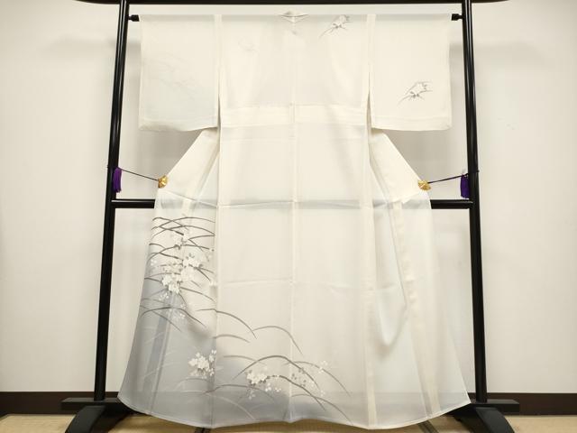 平和屋着物*極上 夏物 訪問着 絽 草花文 練色地 逸品 CYAA3509s5