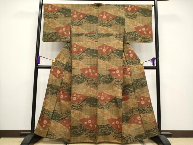 平和屋着物▽極上 伝統工芸士 七代目 吉澤与市 紬 単衣 絞り 草木文 逸品 CYAA3514s5
