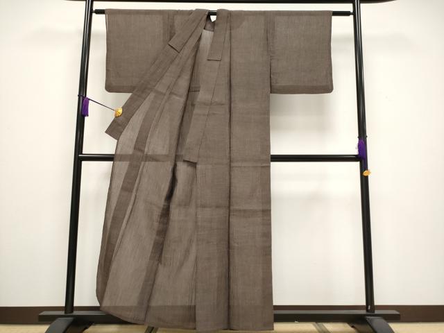 平和屋着物■極上 夏物 本場小千谷ちぢみ 色無地 赤墨色地 証紙付き 麻 逸品 CYAA3537s5