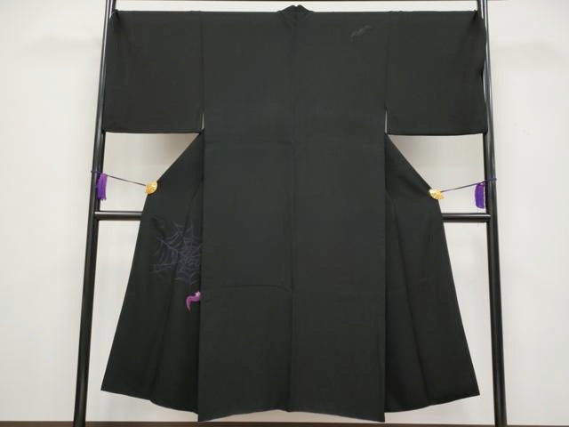 平和屋本店■極上 男性 訪問着 刺繍 蜘蛛 黒地 逸品 CYAA3539s5