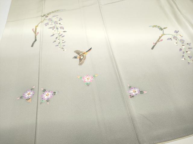 平和屋本店■極上 本加賀友禅作家 百貫華峰 訪問着 花鳥文 暈し染め 薄香色地 逸品 CYAA3548s5