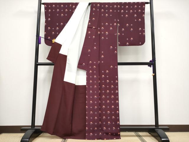 平和屋本店■極上 銀座 志ま亀 訪問着 草花文 鬼しぼ縮緬 似せ紫色地 たとう紙付き 逸品 CYAA3565s5