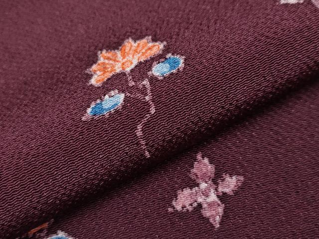 平和屋本店■極上 銀座 志ま亀 訪問着 草花文 鬼しぼ縮緬 似せ紫色地 たとう紙付き 逸品 CYAA3565s5