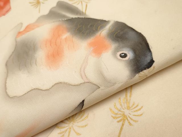 平和屋本店●極上 アンティーク 大正ロマン 九寸名古屋帯 手描き 金魚 金彩 逸品 CYAA3608s5