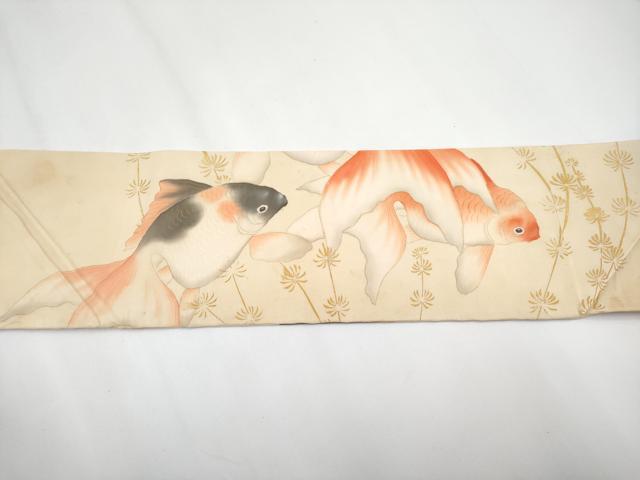 平和屋本店●極上 アンティーク 大正ロマン 九寸名古屋帯 手描き 金魚 金彩 逸品 CYAA3608s5