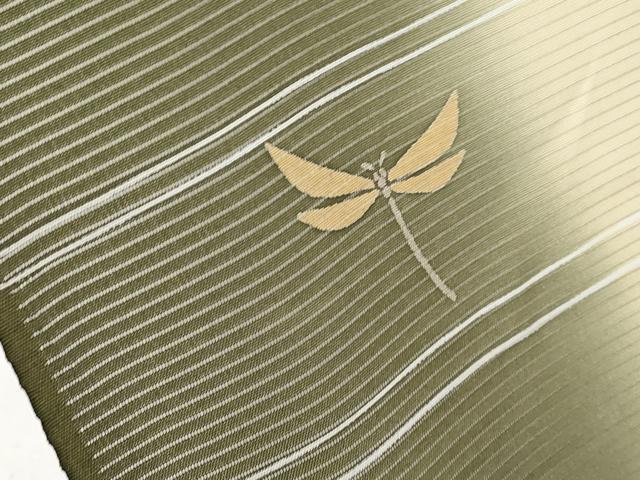 平和屋本店* 夏物 世界的友禅作家 千地泰弘 小紋 反物 着尺 絽 トンボ 暈し染 国防色 宮腰織物謹製 逸品 未使用 CYAA3614s5