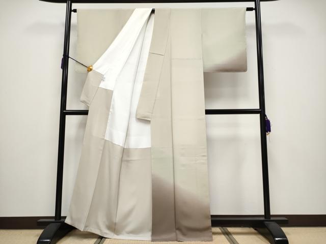 平和屋着物●極上 訪問着 江戸小紋 万筋 白×空五倍子色 暈し染め 反端付き 逸品 未使用 CYAA3627s5