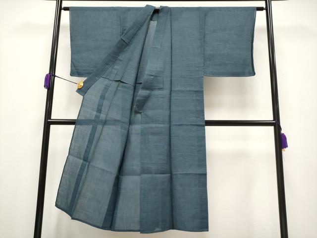 平和屋着物*極上 夏物 男性 本場小千谷ちぢみ 色無地 鉄御納戸色地 麻 逸品 未使用 CYAA3638s5