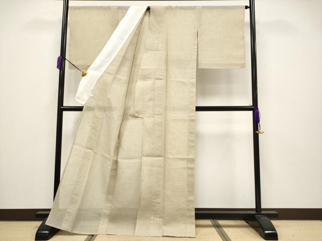平和屋本店■極上 夏物 石川県指定無形文化財 能登上布 本麻手織上布 山崎仁一作 縞 枯色 証紙・反端付き 逸品 未使用 CYAA3640s5