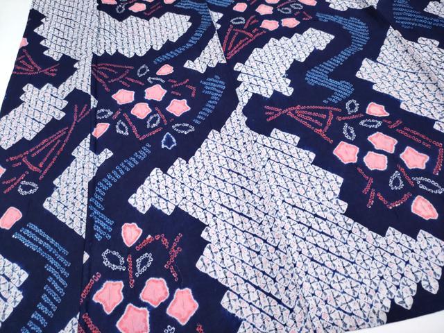 平和屋着物∴極上 夏物 浴衣 有松鳴海絞り 扇面花文 綿 逸品 CYAA3676s5