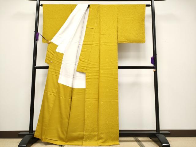 平和屋着物●極上 本加賀友禅作家 由水煌人監修 色無地 蔦の葉地紋 さが美扱い 櫨染色地 逸品 未使用 CYAA3785s5