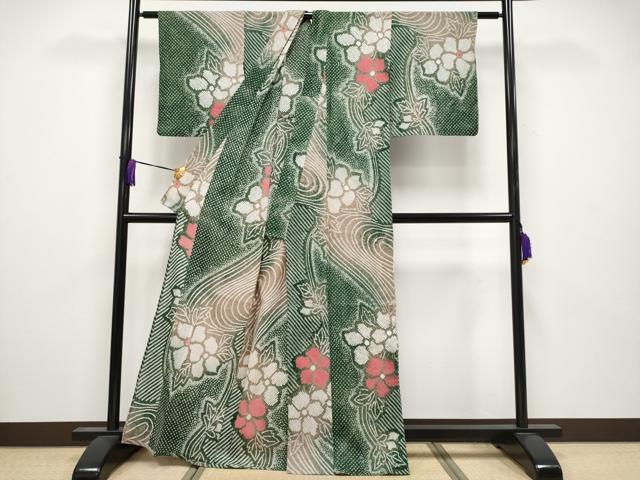 平和屋着物∴極上 夏物 浴衣 有松鳴海絞り 流水枝花文 綿 逸品 CYAA3790s5