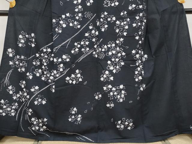 平和屋着物∴極上 夏物 浴衣 絵羽 有松鳴海絞り 枝垂れ桜文 黒地 綿 逸品 CYAA5100s6