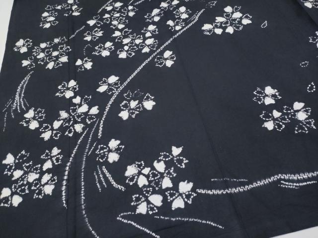平和屋着物∴極上 夏物 浴衣 絵羽 有松鳴海絞り 枝垂れ桜文 黒地 綿 逸品 CYAA5100s6