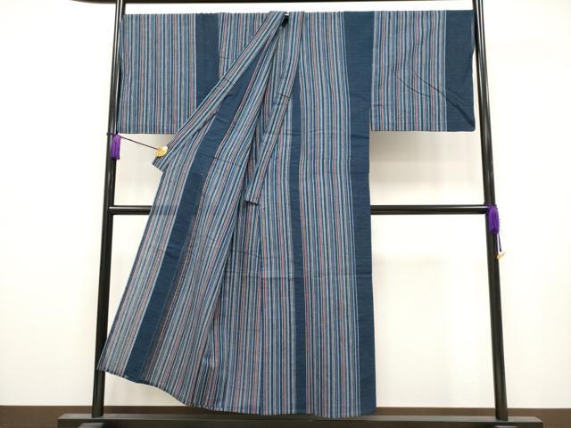 平和屋着物∴極上 夏物 男性 阿波しじら織 浴衣 キングサイズ 縞 綿 逸品 CYAA3795s5