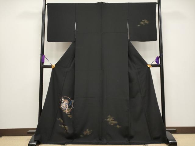 平和屋本店■極上 訪問着 手描き 雷神 黒地 金彩 逸品 CYAA3814s5