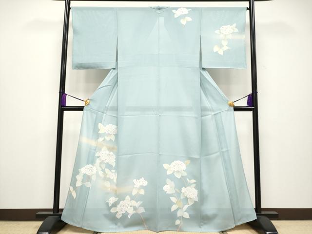 平和屋着物*極上 夏物 訪問着 絽 紫陽花 暈し染め 金銀彩 秘色色地 逸品 未使用 CYAA3825s5
