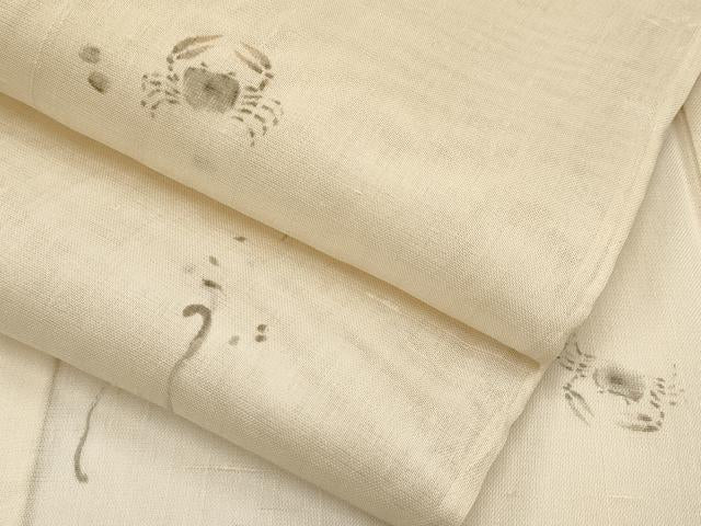 平和屋着物*極上 夏物 絹芭蕉 蟹 カニ 薄香色地 逸品 CYAA3830s5