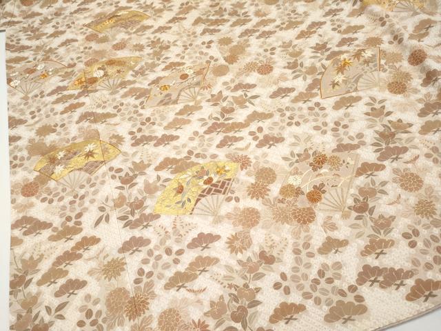 平和屋本店●極上 銀座きしや 訪問着 駒刺繍 絞り 扇面枝花文 金彩 灰梅色地 逸品 未使用 CYAA3837s5
