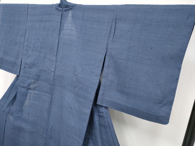 平和屋着物*極上 染織の名門 しょうざん 生紬 夏物 色無地 青褐色地 逸品 CYAA3854s5